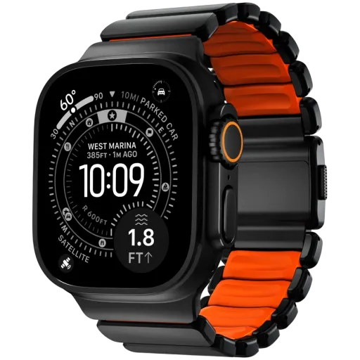 NOMAD Band Extension Stratos Band Black Hardware/Ultra Orange за Apple Watch 44 mmApple Watch 45 mmApple Watch 46 mmApple Watch 49 mm 46/49 mm