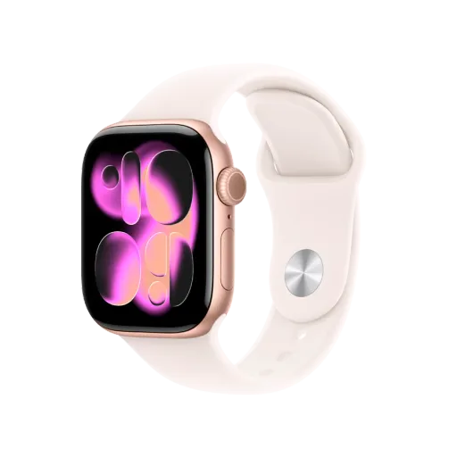 Apple Watch Series 11, GPS  Светлый розовый спортивный ремешок, S/M, 42мм, Rose Gold Aluminium