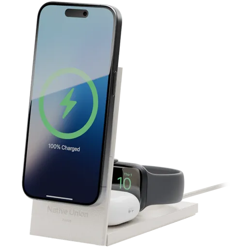 Беспроводное зарядное устройство Native Union Rise 3-in-1 Qi2 Sandstone (RS-3IN1-SAN-INT)