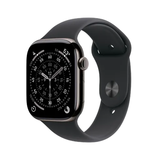 Apple Watch Series 11 GPS + Cellular,  Черный спортивный ремешок, S/M, 46мм, Slate Titanium