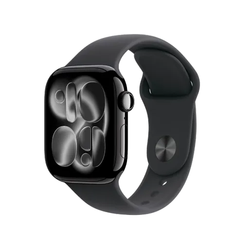 Apple Watch Series 11 GPS + Cellular,  Спортивний ремінець чорного кольору, S/M, 42mm, Jet Black Aluminium