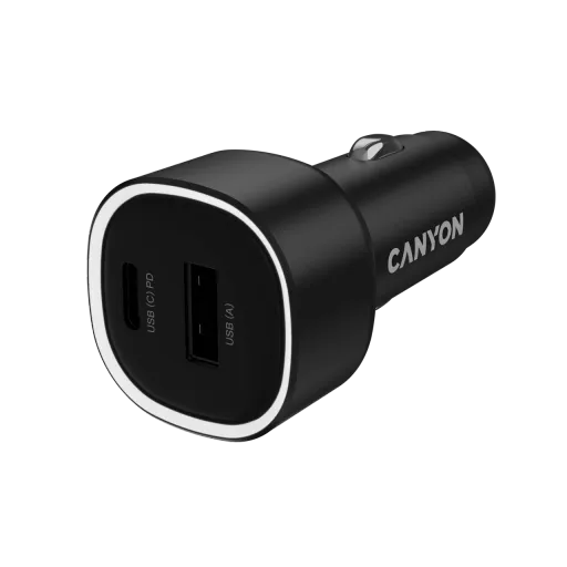 Автомобильный адаптер CANYON USB/USB-C, 85 Вт, Чёрный
