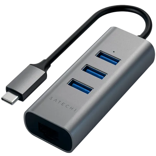 SATECHI USB-hub Satechi Type-C 2-in-1 USB 3.0 Aluminum 3 Port Hub and Ethernet Port, Space Gray