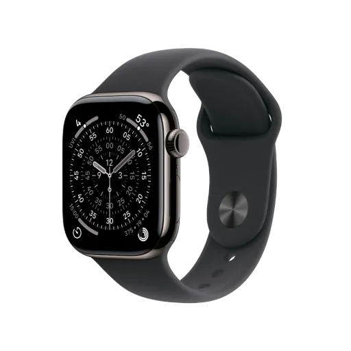 Apple Watch Series 11 GPS + Cellular,  Спортивний ремінець чорного кольору, M/L, 42mm, Slate Titanium