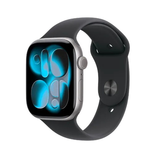 Apple Watch Series 11 GPS,  Черный спортивный ремешок, M/L, 46мм, Space Grey Aluminium