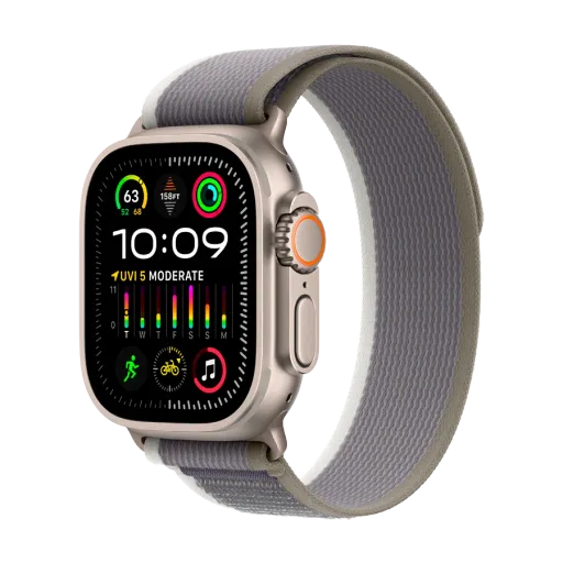 Apple Watch Ultra 2 GPS + Cellular, 49mm Titanium Case with Green/Grey Trail Loop - S/M, Model A2986