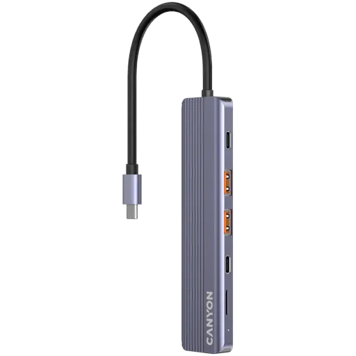 Многопортовый адаптер CANYON 6-в-1 USB-C, Серый