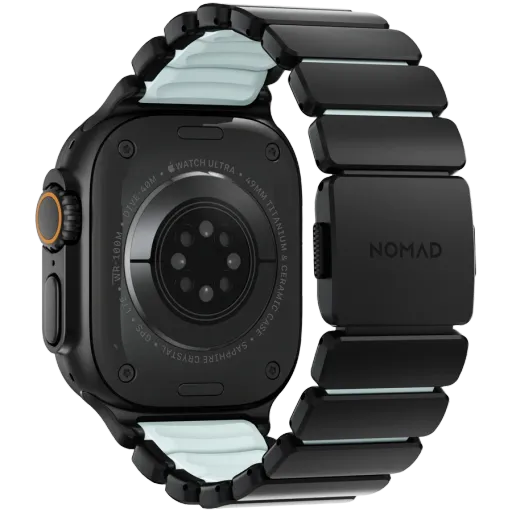 NOMAD Band Extension for Apple Watch 44/45/46/49 mm, Black/Icy Blue Glow