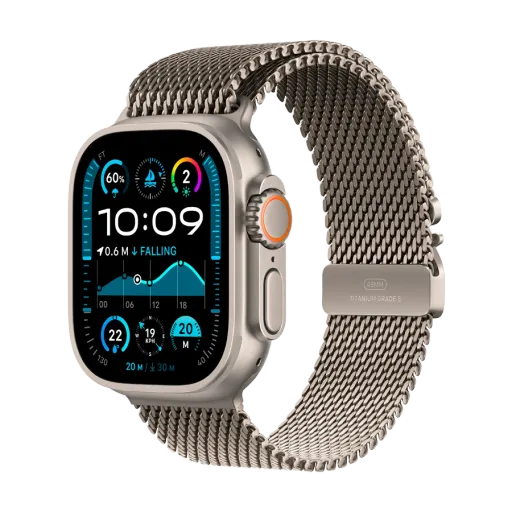 Apple Watch Ultra 2 2024,  Natural Titanium Milanese Loop, L, 49mm, Natural Titanium