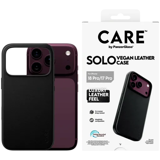 Чехол PANZERGLASS Solo из экокожи с MagSafe для iPhone 17 Pro/18 Pro, Чёрный