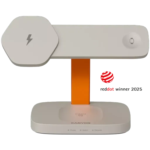 CANYON WCS-310 Wireless Charger, 15 vatt, Light Grey/Orange