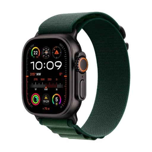 Apple Watch Ultra 2 2024,  Dark Green Alpine Loop, M, 49mm, Black Titanium