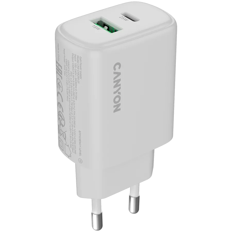 photo 1 - CANYON Адаптер питания OnCharge 250 QC 2*USB/USB-C USB Тип C, USB Тип A, 25 Вт