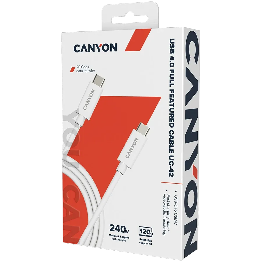 photo 2 - Кабель CANYON USB-C на USB-C, 2м, Белый