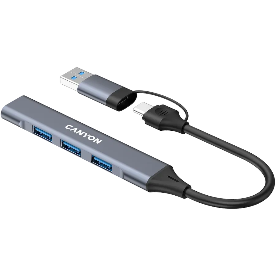 photo 5 - Многопортовый адаптер CANYON DS-02 4-в-1 USB-A/C, Серый