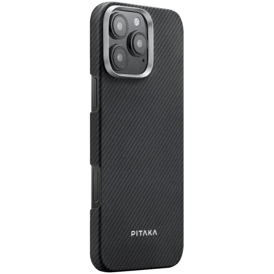 photo - Husă PITAKA Ultra-Slim cu suport magnetic și MagSafe pentru iPhone 16 Pro, Black/Gray