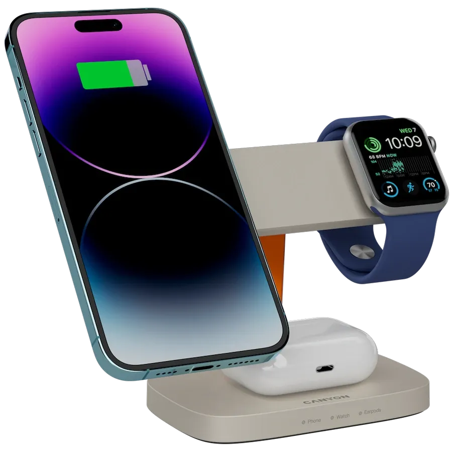 photo 7 - Беспроводное зарядное устройство CANYON Hexagon 310, 15 Вт, Light Grey