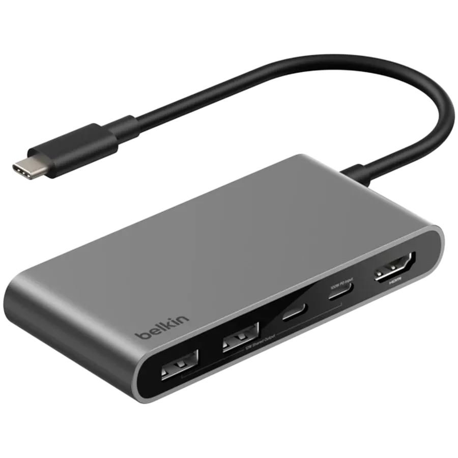 Adaptor BELKIN 5-Port USB-C cu două porturi USB-C, Space Gray – photo 1