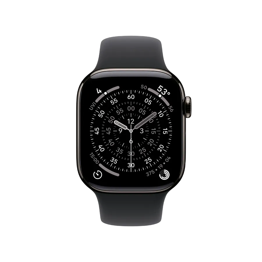 photo 2 - Apple Watch Series 11 GPS + Cellular,  Спортивний ремінець чорного кольору, S/M, 42mm, Slate Titanium