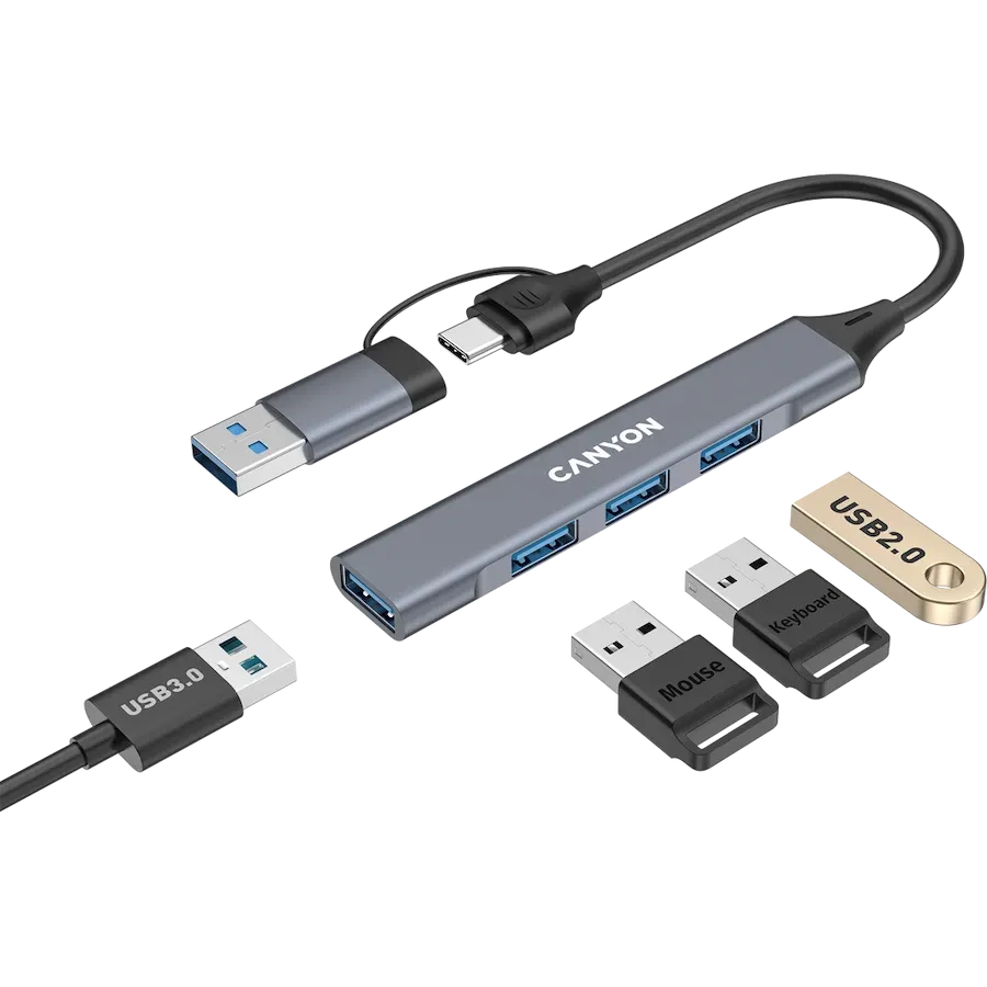 photo 4 - Многопортовый адаптер CANYON DS-02 4-в-1 USB-A/C, Серый