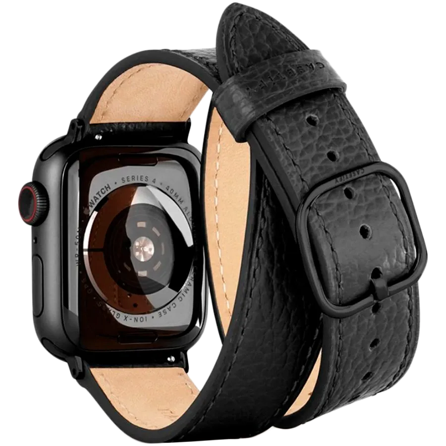 photo 3 - CASETIFY 2-in-1 Italian Leather Watch Band Kit Band for Apple Watch 42/44/45/49 mm, Black