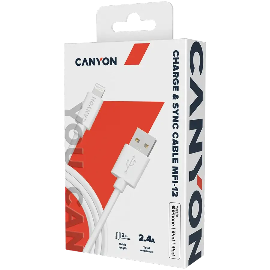Кабель CANYON MFI-12 Lightning - USB 2м White – photo 2