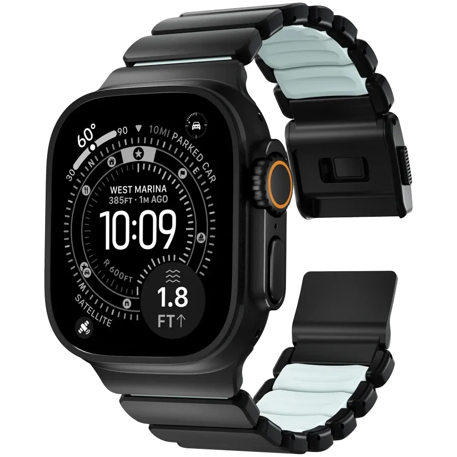 photo 2 - NOMAD Stratos Band for Apple Watch 44/45/46/49 mm, Black/Icy Blue Glow