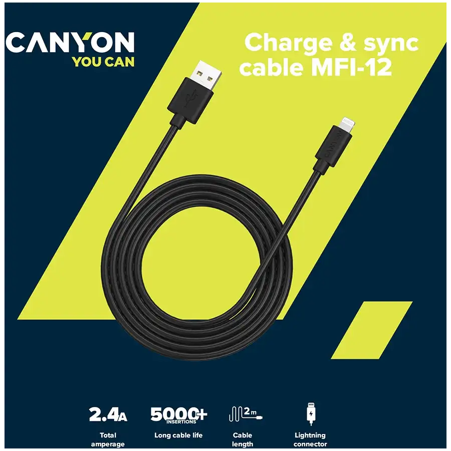 Кабель CANYON MFI-12 Lightning - USB 2м White – photo 3