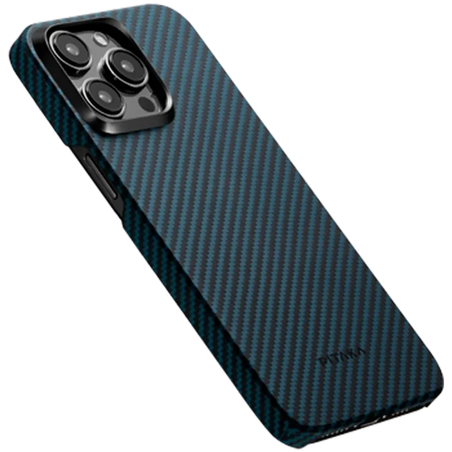 photo 2 - PITAKA Case MagEZ Case 4 with MagSafe Black/Blue Twill for iPhone 15 Pro
