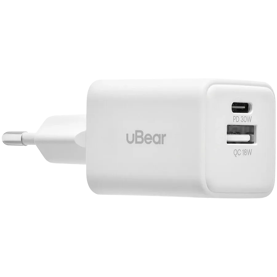 photo - UBEAR Адаптер питания 2*USB/USB-C, 30 Вт