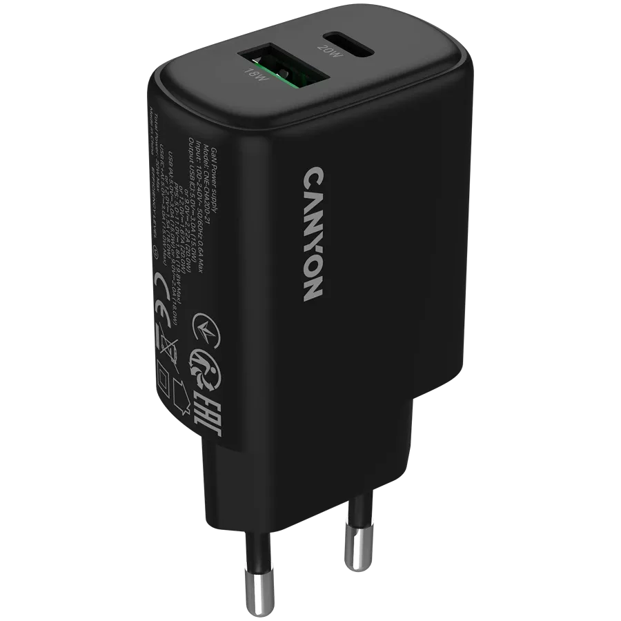 photo 1 - CANYON Адаптер питания OnCharge 200 QC 2*USB/USB-C USB Тип C, USB Тип A, 20 Вт