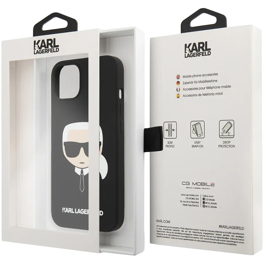 photo 4 - LAGERFELD Қаптар Liquid silicone Karl's Head Қара for iPhone 13 mini