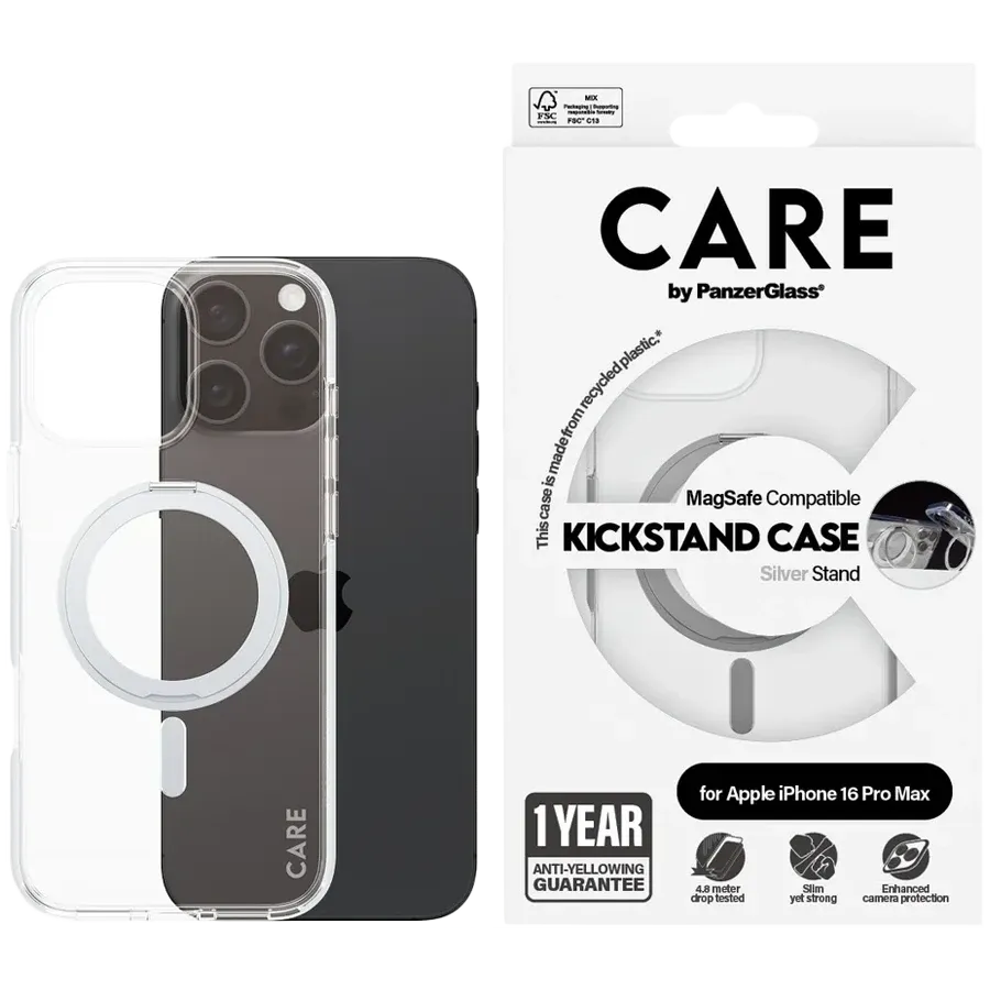 photo 1 - PANZERGLASS Case Feature Case Transparent w. Silver Kickstand & MagSafe with MagSafe Clear/Silver for iPhone 16 Pro Max
