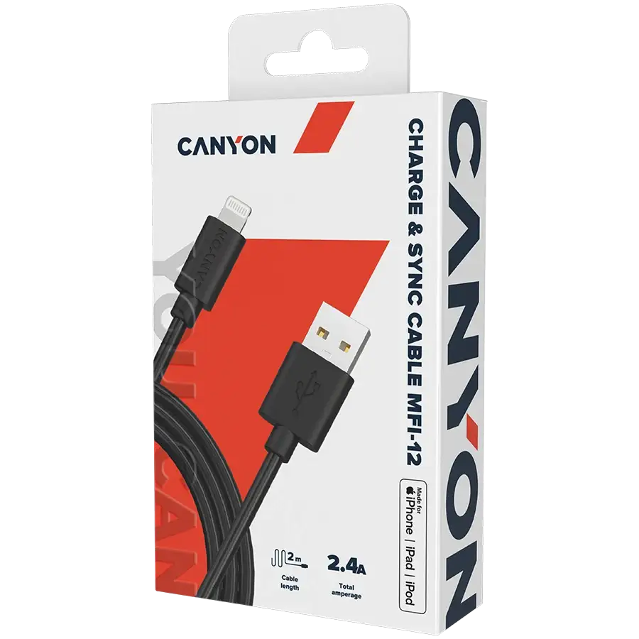 Кабель CANYON MFI-12 Lightning - USB 2м Black – photo 2