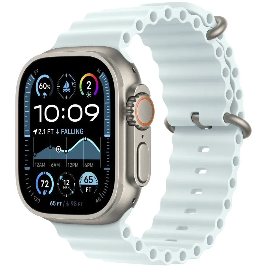 photo 2 - Apple Ocean Band - Natural Titanium Finish Band  for Apple Watch 44/45/46/49 mm, Ice Blue