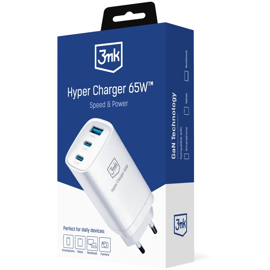 photo - 3MK Power Adapter 3*USB/USB-C USB Type-A, 2*USB Type C, 65 W