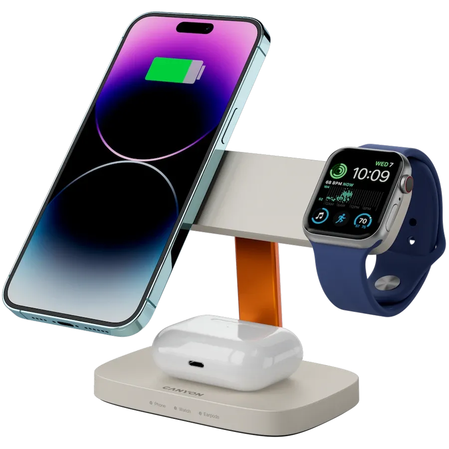 photo 6 - Беспроводное зарядное устройство CANYON Hexagon 310, 15 Вт, Light Grey