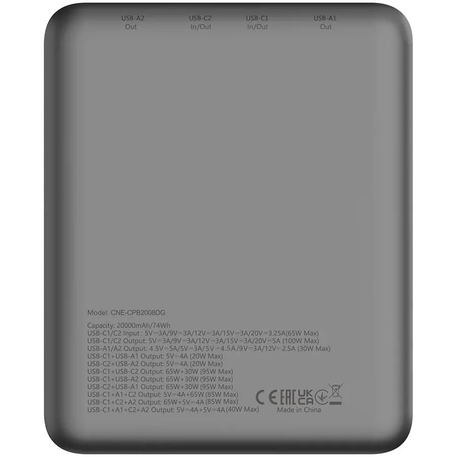 photo 6 - Портативное зарядное устройство CANYON, 20000 мА·ч, Тёмно-серый