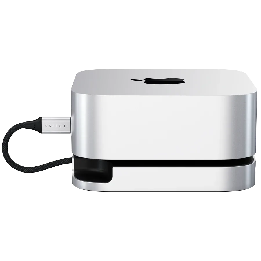 photo 4 - Подставка и хаб SATECHI для Mac Mini M4 с корпусом для SSD, Серебристый