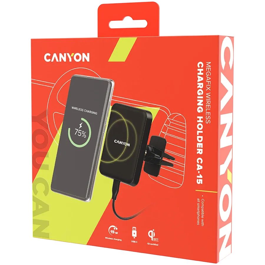 photo 5 - Беспроводной автомобильный держатель и адаптер CANYON MegaFix, Черный