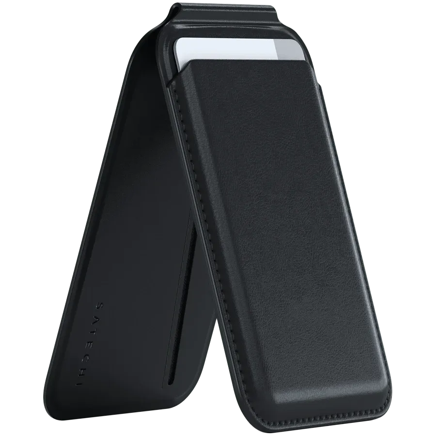photo 1 - SATECHI Wallet Vegan-Leather Magnetic Wallet Stand  Black for iPhone