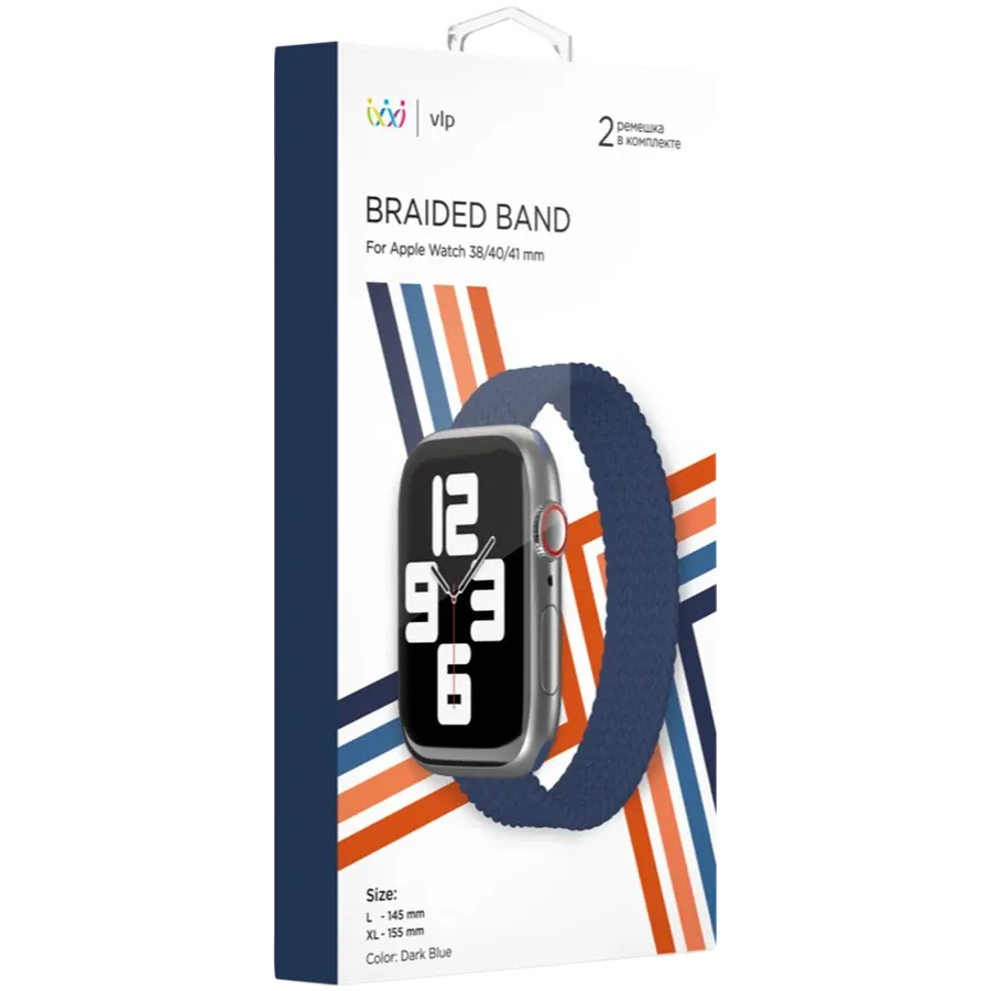 photo 2 - VLP Woven nylon strap Бау үшін Apple Watch 38/40/41 mm, Өлшемі L/XL, Қара көк