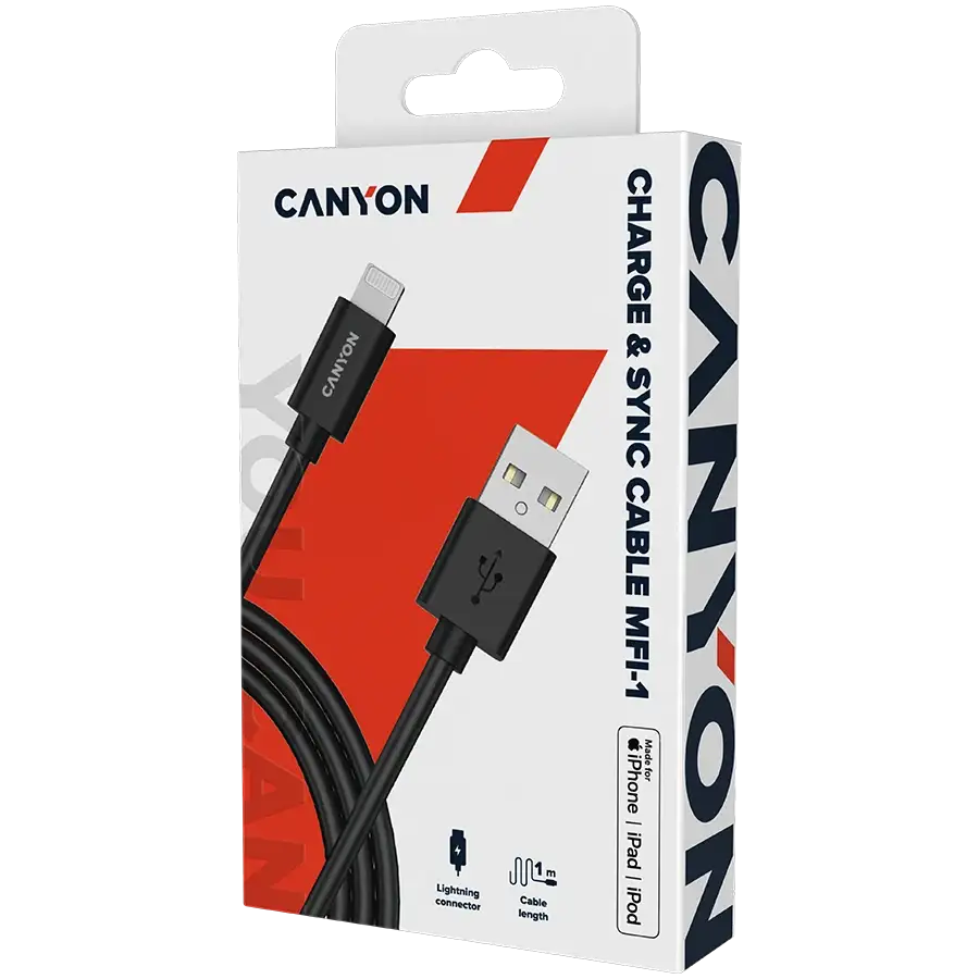 Кабель CANYON Lightning - USB MFI 1м Black – photo 3