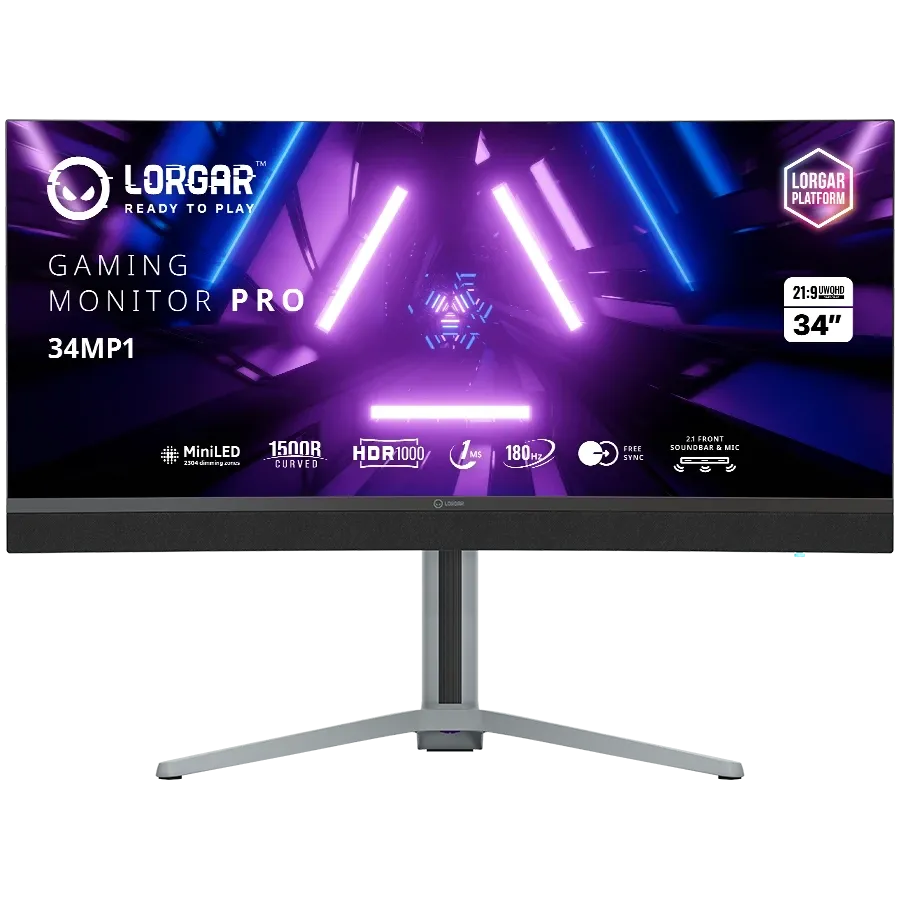 ЖКИ-монитор LORGAR(34", 3440x1440, VA, 4 000 : 1, 1 000 000 : 1(DCR), 178/178, 1мс, DisplayPort/HDMI 2.1/USB (A)/USB (B)/USB (C)/Наушники, MM) Молочно-серый/черный – photo 1