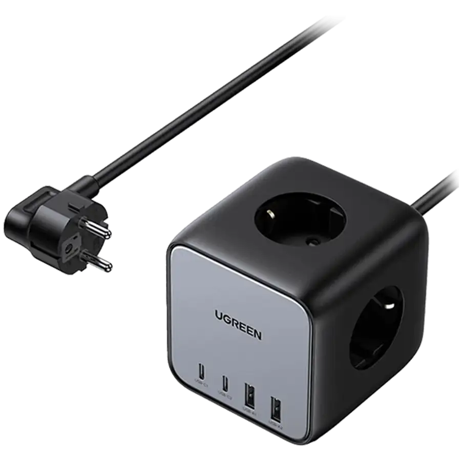 Адаптер питания UGREEN CEE 7/USB-A/USB-C, 65 Вт, Black – photo