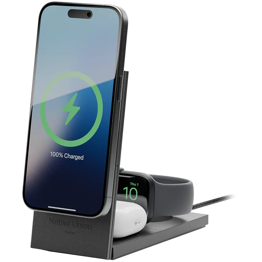 photo 1 - Беспроводное зарядное устройство Native Union Rise 3-in-1 Qi2 Black (RS-3IN1-BLK-INT)