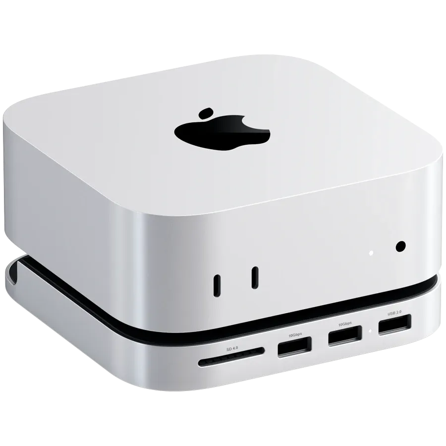 photo 1 - Подставка и хаб SATECHI для Mac Mini M4 с корпусом для SSD, Серебристый