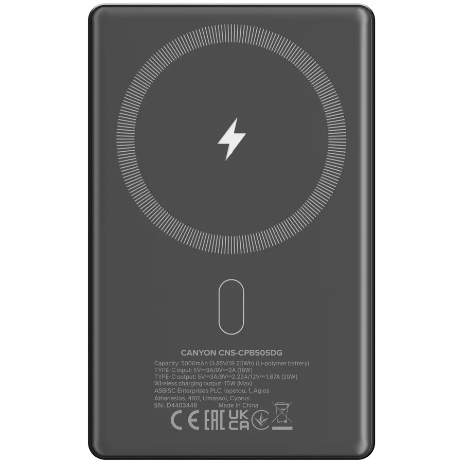 photo 3 - Портативное зарядное устройство CANYON OnPower 505, 5000 мА·ч, Тёмно-серый