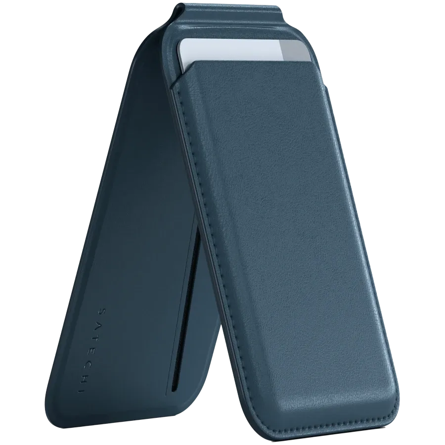 photo 1 - SATECHI Wallet Vegan-Leather Magnetic Wallet Stand Dark Blue for iPhone