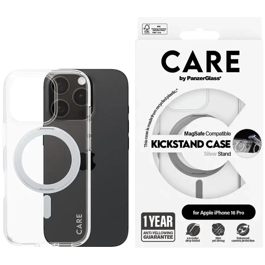 PANZERGLASS Case Feature Case Transparent w. Silver Kickstand & MagSafe with MagSafe Clear/Silver for iPhone 16 Pro – photo 1